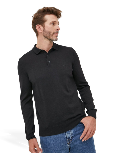 Džemper BOSS Polo Sweater Virgin Wool Logo Crna | 50476357