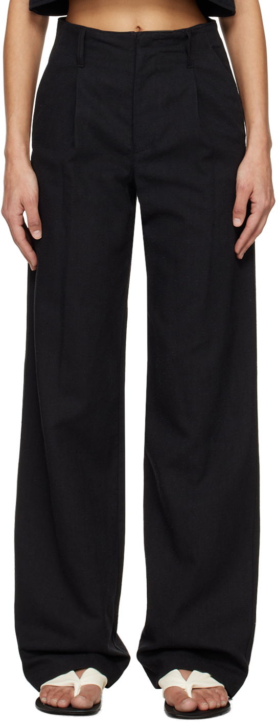 Hlače Loulou de Saison Loulou de Saison Jiva Wide-Leg Trousers Crna | JIVA