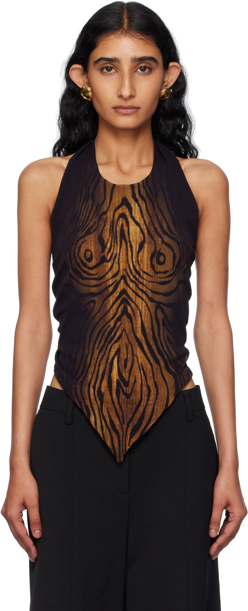 Majica bez rukava Jean Paul Gaultier Jean Paul Gaultier Scarf Print Wood Halter Top Crna | 25/03-W-TO316-M002P-0060