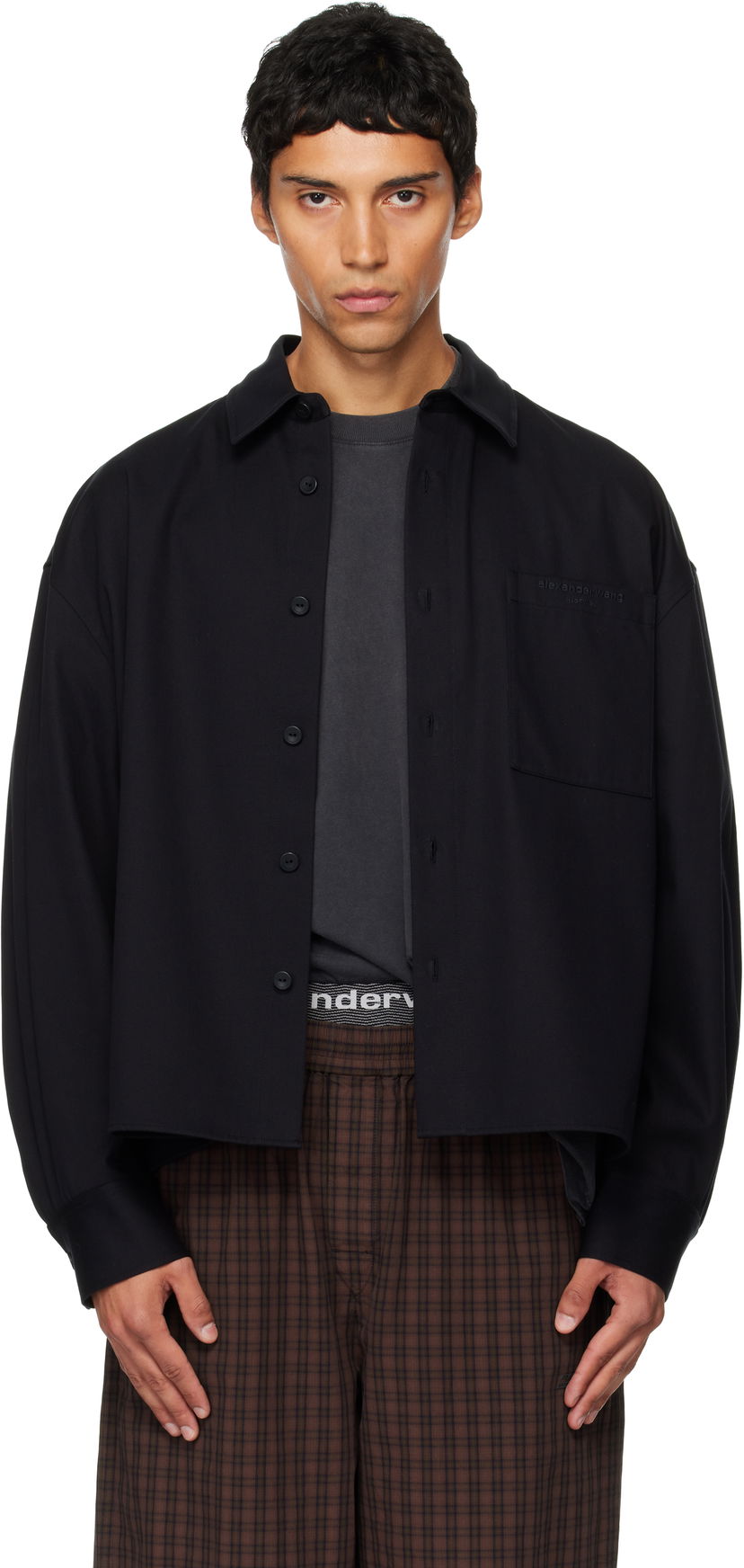Košulja Alexander Wang Alexander Wang Boxy Cropped Long Sleeve Shirt Crna | 6WC3251092