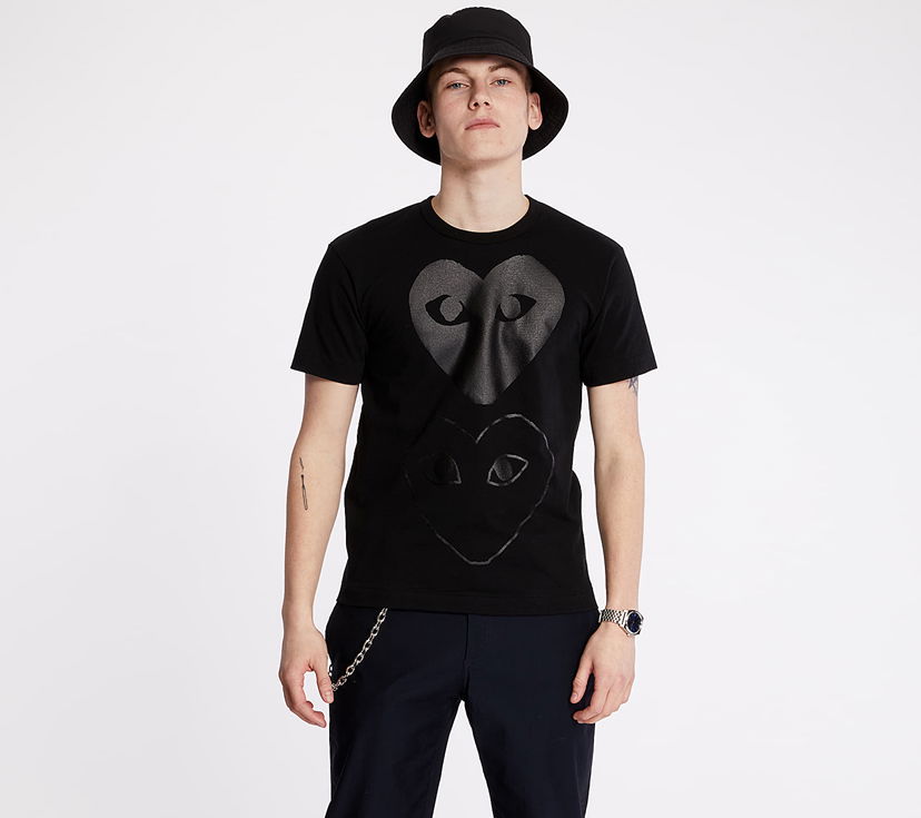 Majica kratkih rukava Comme des Garçons Comme des Garçons PLAY Double Heart T-Shirt Crna | AX-T194 BLACK