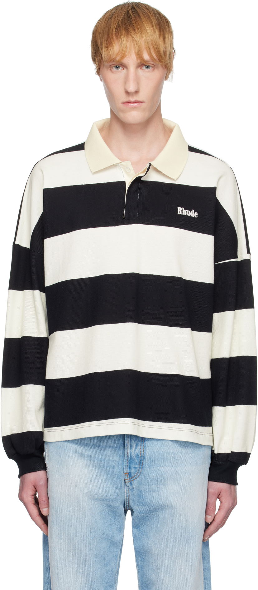 Polo majica Rhude Rhude Striped Piqué Polo Bijela | RHSS25PO03012
