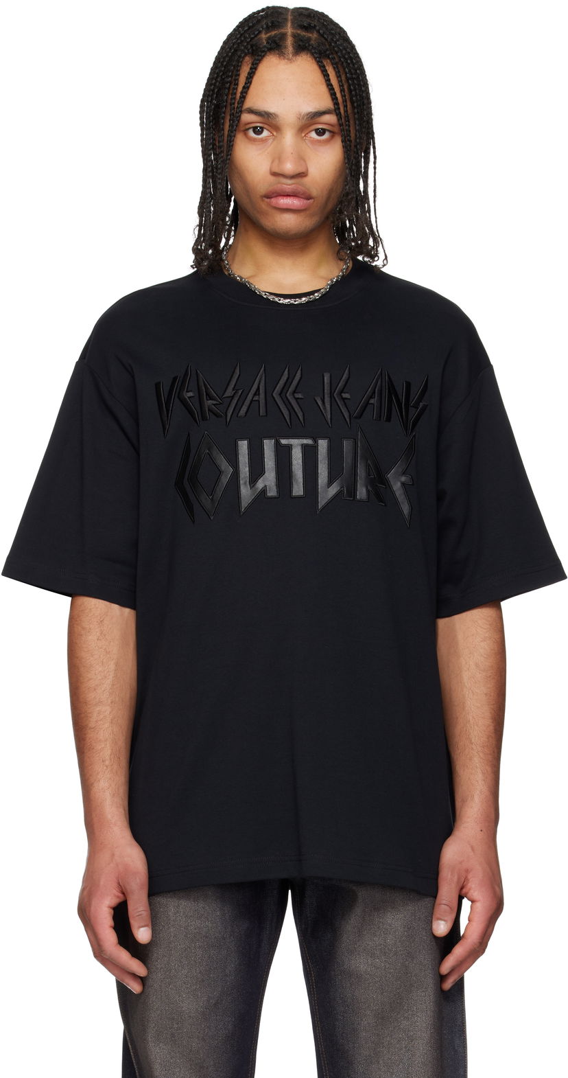 Majica kratkih rukava Versace Versace Jeans Couture Logo Metal Patch T-Shirt Crna | E78GAHE02_ECJ01E