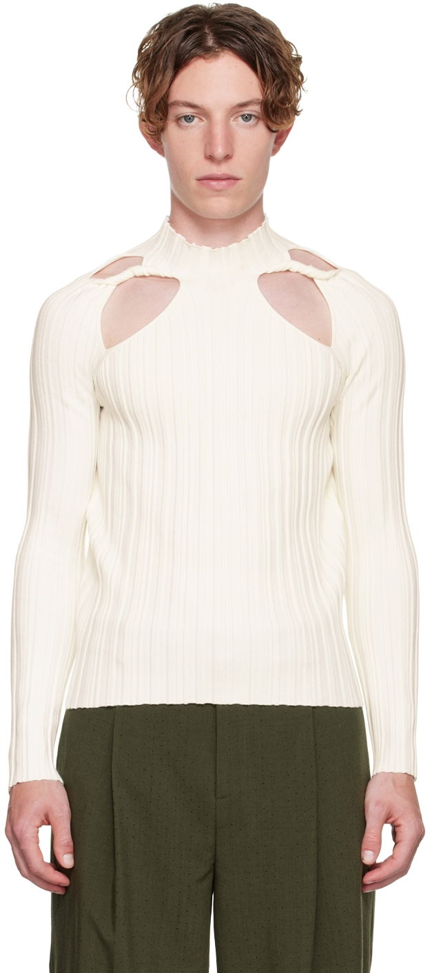 Džemper Dion Lee Dion Lee Collarbone Cutout Ribbed Sweater Bijela | C7005F21