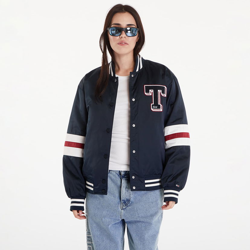 Bomber jakna Tommy Hilfiger Satin Letterman Bomber Jacket Dark Night Navy Tamnoplava | DW0DW18306 C1G