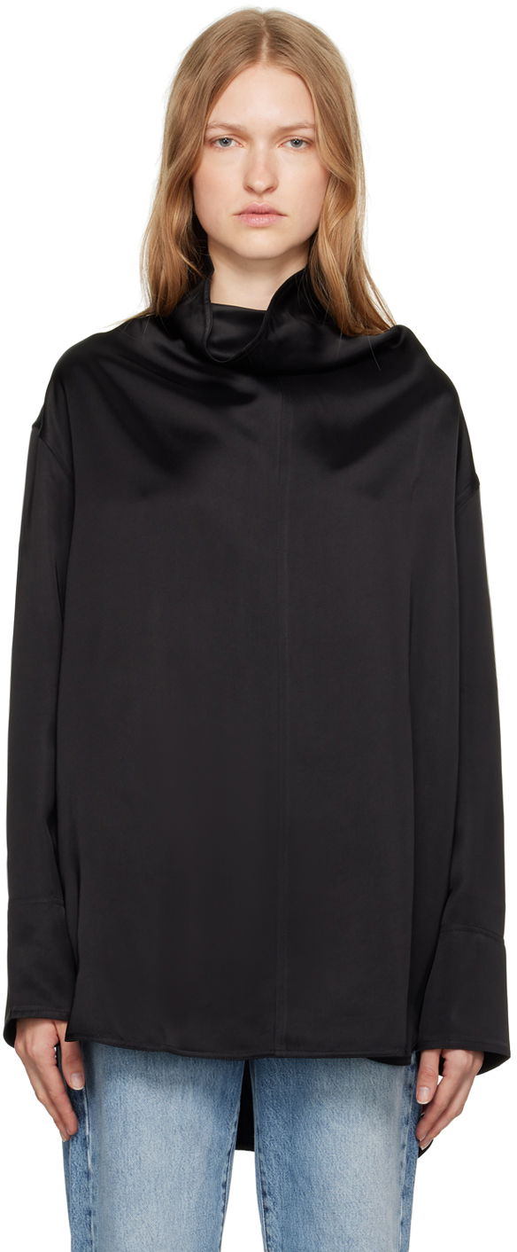 Košulja TOTEME Funnel Neck Satin Blouse Crna | 244-WRT0371-FB0208