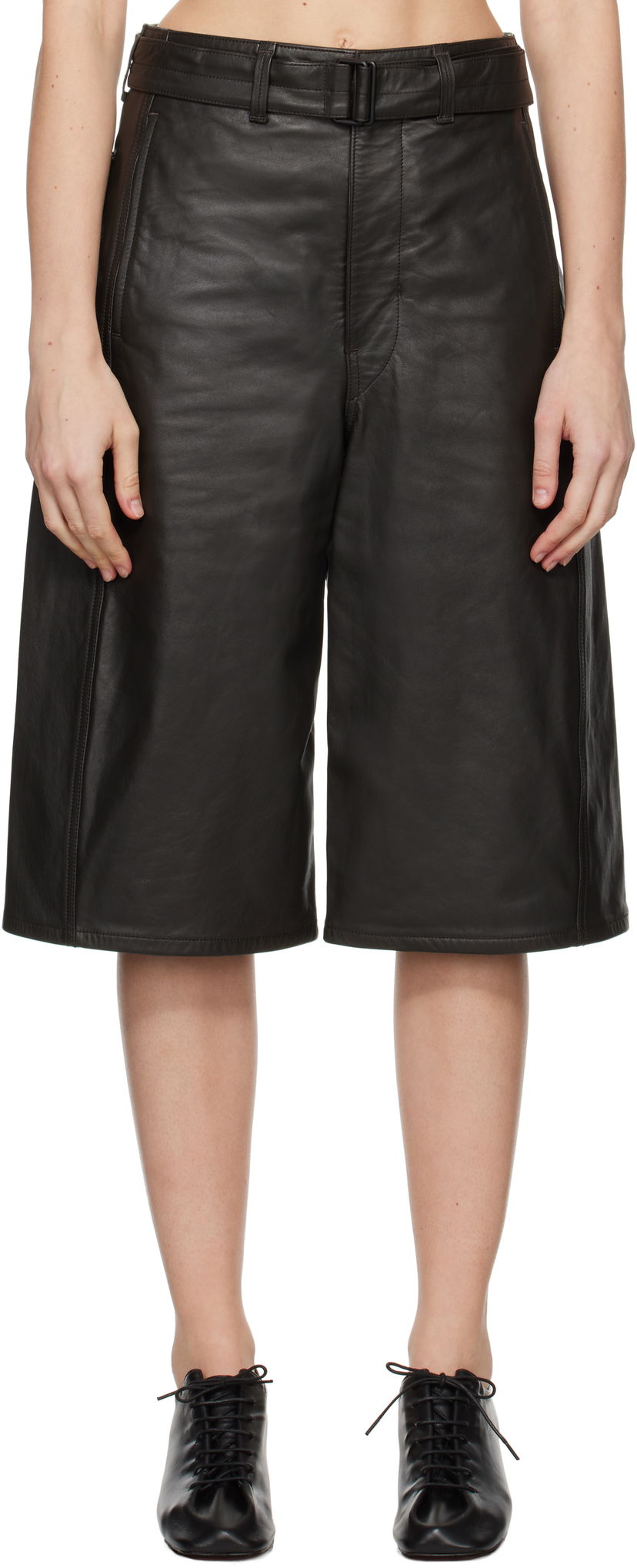 Kratke hlače LEMAIRE Lemaire Bermuda Leather Shorts Crna | PA1141 LL0095
