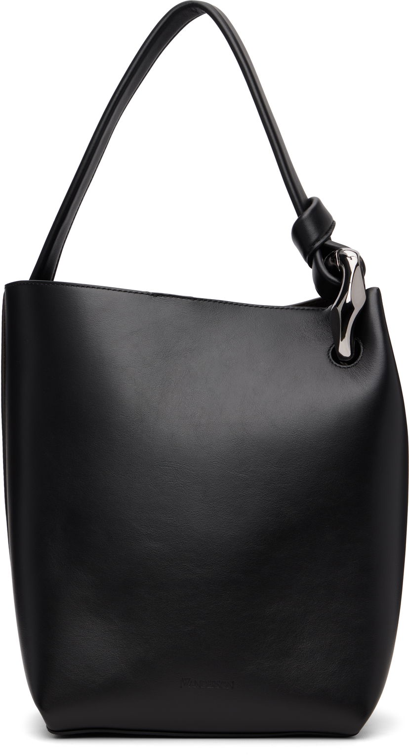 Torba za rame JW Anderson Corner Bucket Leather Shoulder Bag with Knot Detail and Sculptural Hardware Crna | HB0738-LA0232