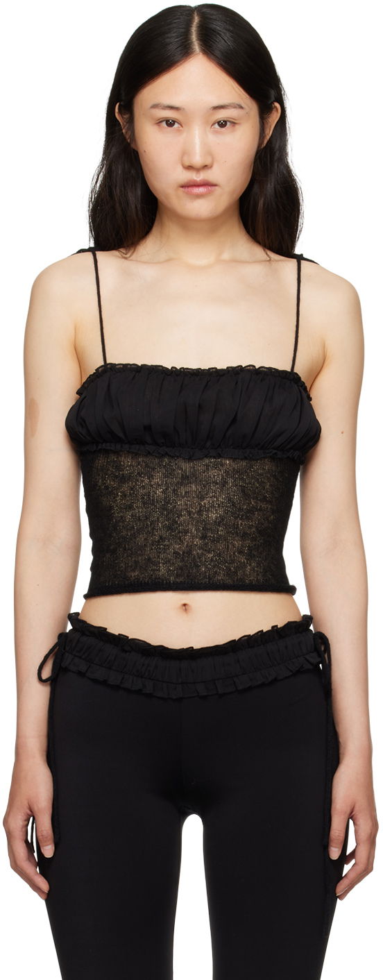 Majica bez rukava GUIZIO Guizio Ruched Tank Top Crna | H23624S025