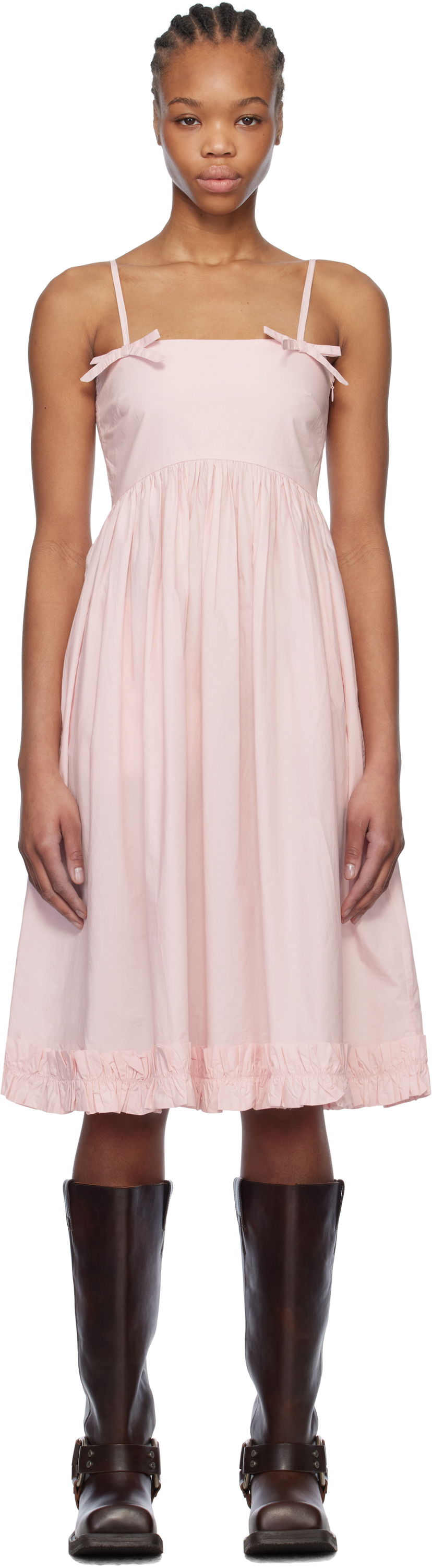 Haljina GANNI GANNI Cotton Poplin Strap Midi Dress Ružičasta | W0325
