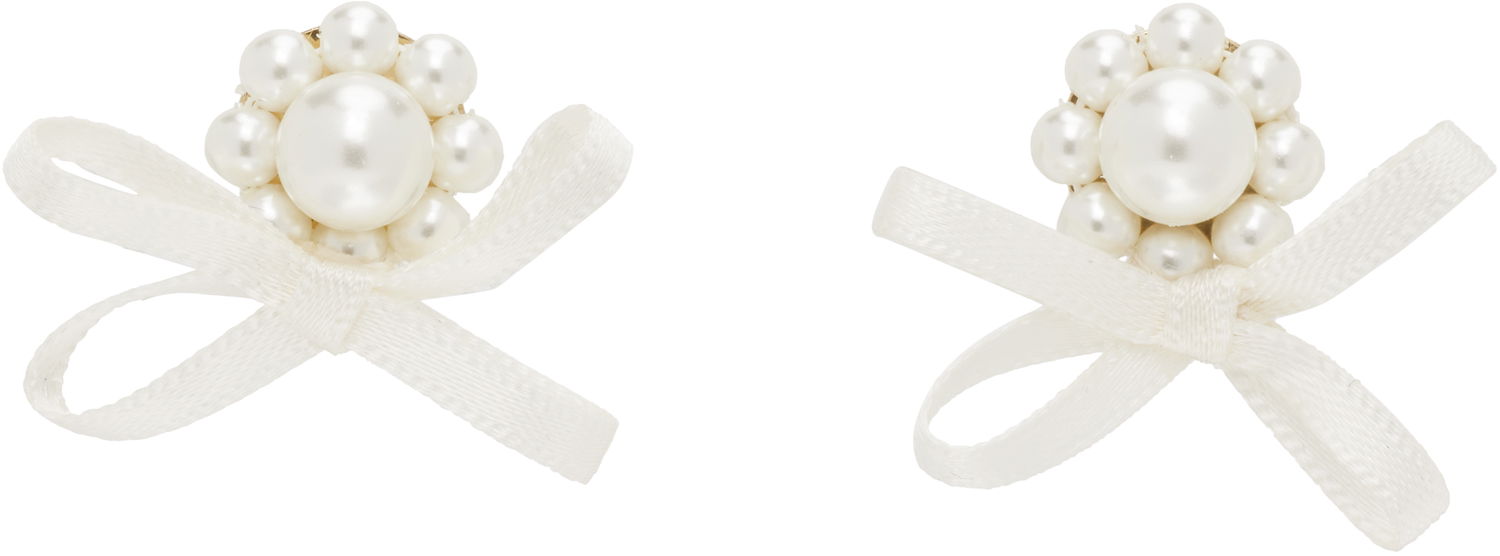 Naušnice Simone Rocha Simone Rocha Petite Bow Daisy Stud Earrings Bijela | ERG552 0904, 0