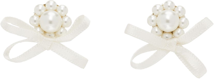 Naušnice Simone Rocha Simone Rocha Petite Bow Daisy Stud Earrings Bijela | ERG552 0904