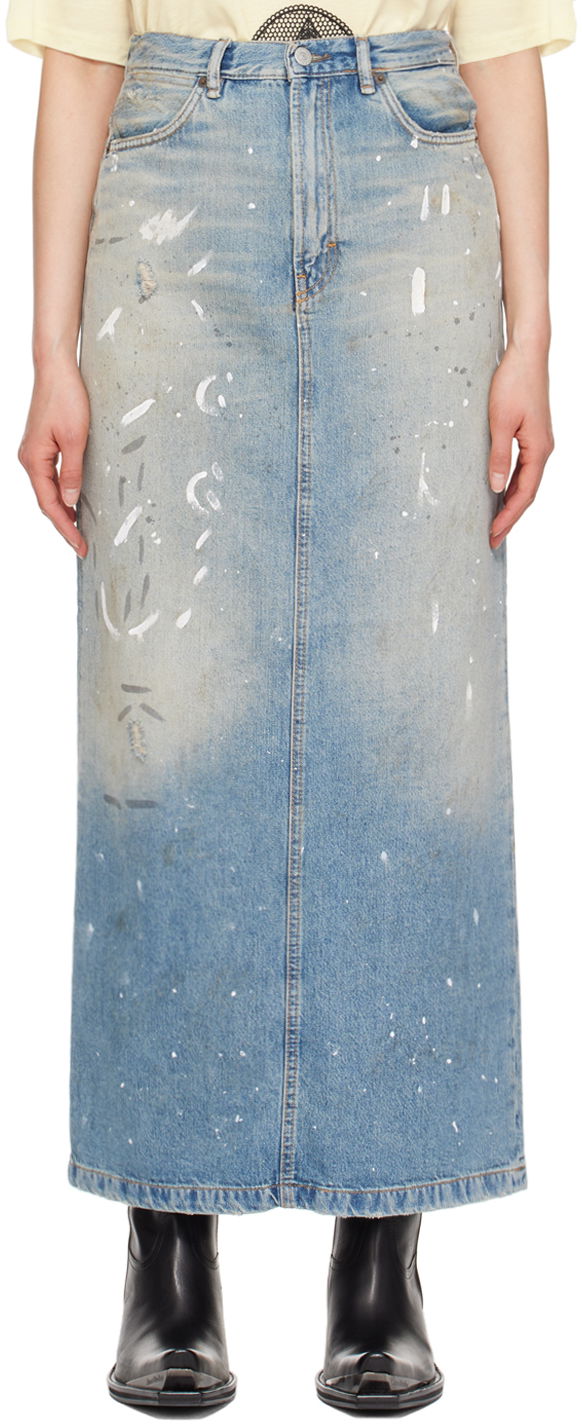 Suknja Acne Studios Acne Studios Paint Splatter Denim Maxi Skirt Plava | AF0426-