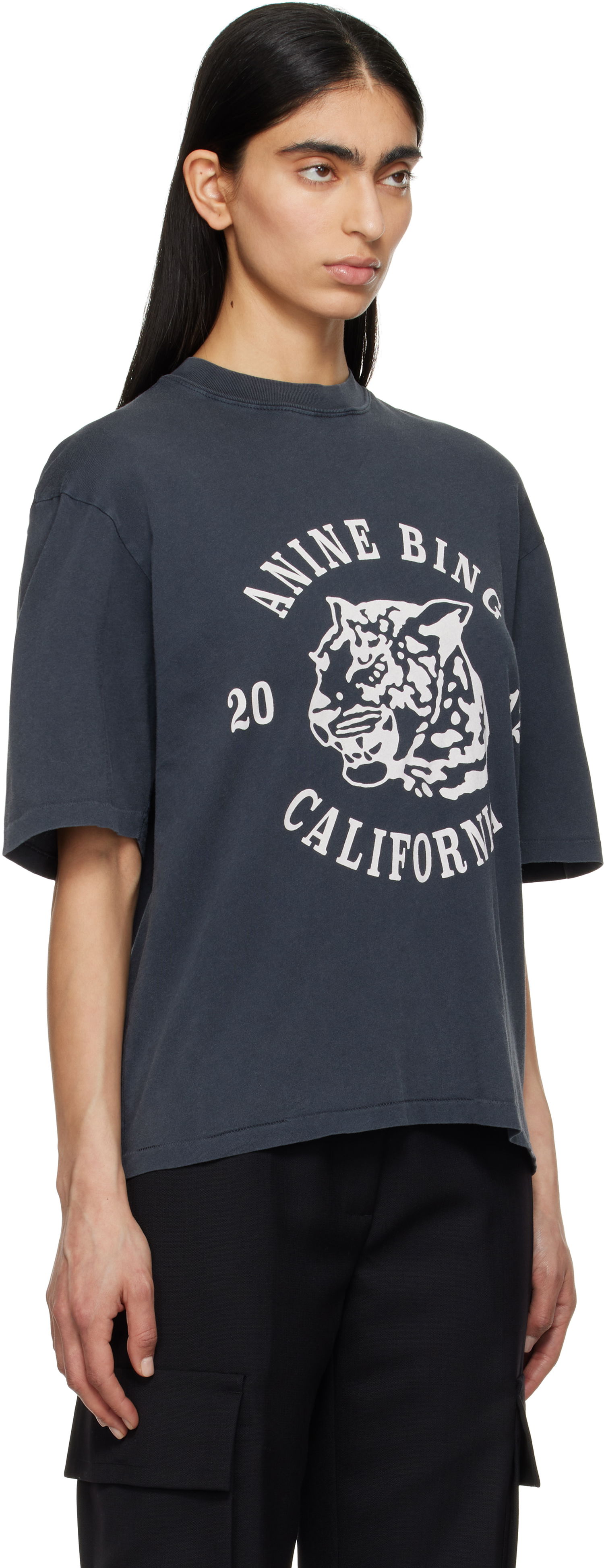 Crop top Anine Bing Anine Bing Avi Collegiate Leopard T-Shirt Siva | A-08-10922-BLK5, 1