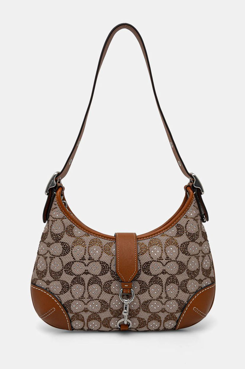 Torba za rame Coach Brown Signature Embellished Canvas Shoulder Bag Smeđa | CW654