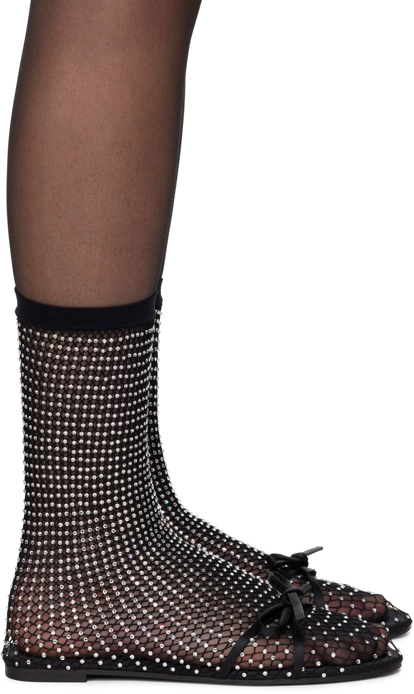 Čarape Balenciaga Balenciaga Leopold Crystal-Embellished Mesh Ballerina Flats Crna | 821043 W2EA2