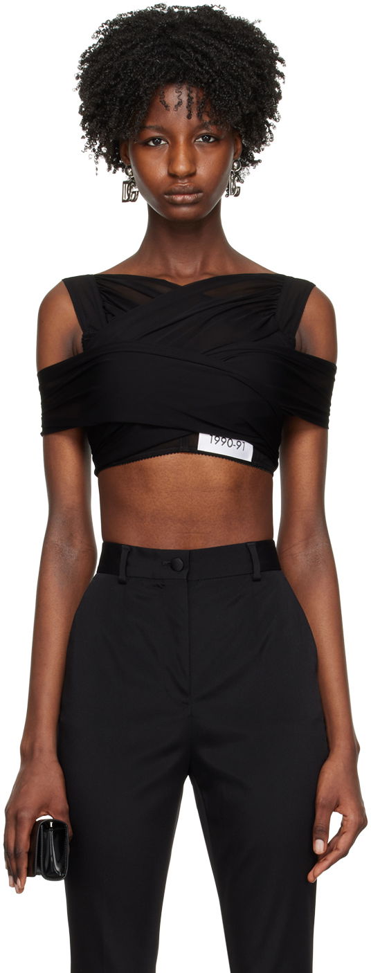 Majica bez rukava Dolce & Gabbana Black Kim Kardashian Edition V-Neck Top Crna | F777ST FU8B0
