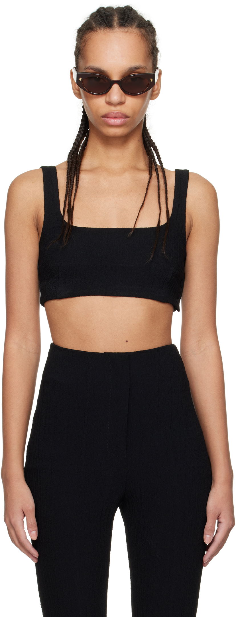 Majica bez rukava Nanushka Nanushka Anouk Seersucker Bralette Top Crna | NW25RSTP20099