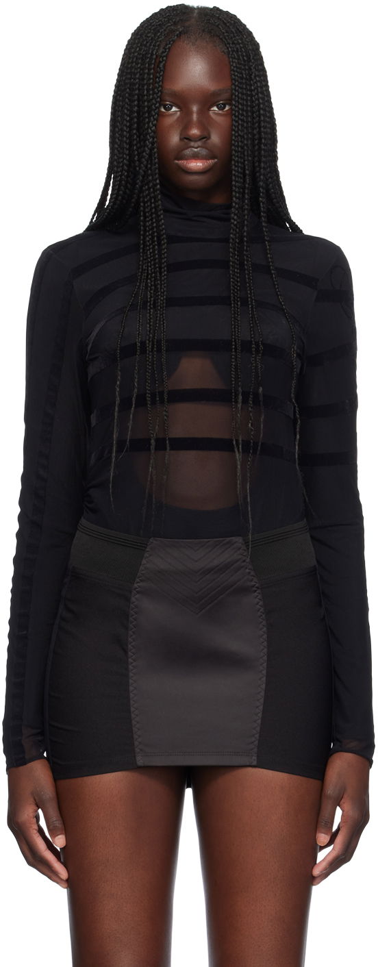 Majica kratkih rukava Jean Paul Gaultier Jean Paul Gaultier Striped Flocked Semi-Sheer Turtleneck Bodysuit Crna | 24/30-F-BD048I-T004-0000