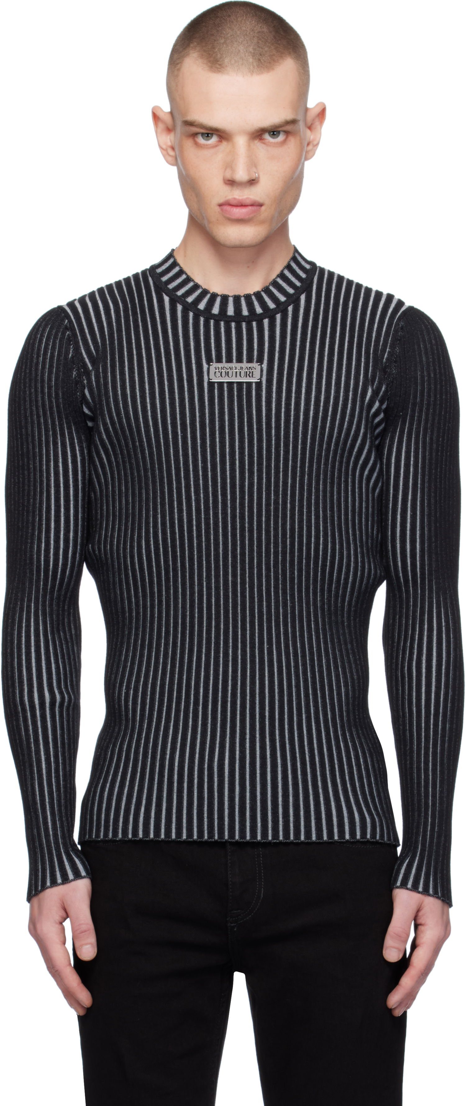 Džemper Versace Slim-Fit Ribbed Logo Sweater Crna | E77GAFM04_ECMN67, 0