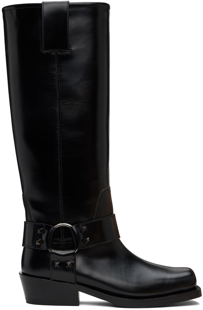 Odjeća Valentino Valentino Garavani Rockstud Tall Biker Boots Crna | 5W0S0KV3NIB
