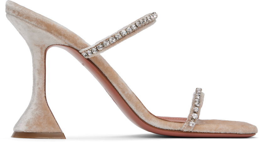 Dodaci Amina Muaddi Amina Muaddi Gilda Crystal-Embellished Velvet Heeled Sandals Bež | GILDA SLIPPER VELVET