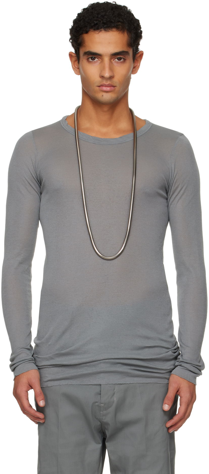 Majica kratkih rukava Rick Owens Rick Owens Concordians Rib Long-Sleeve T-shirt Siva | RU02E1250 MR