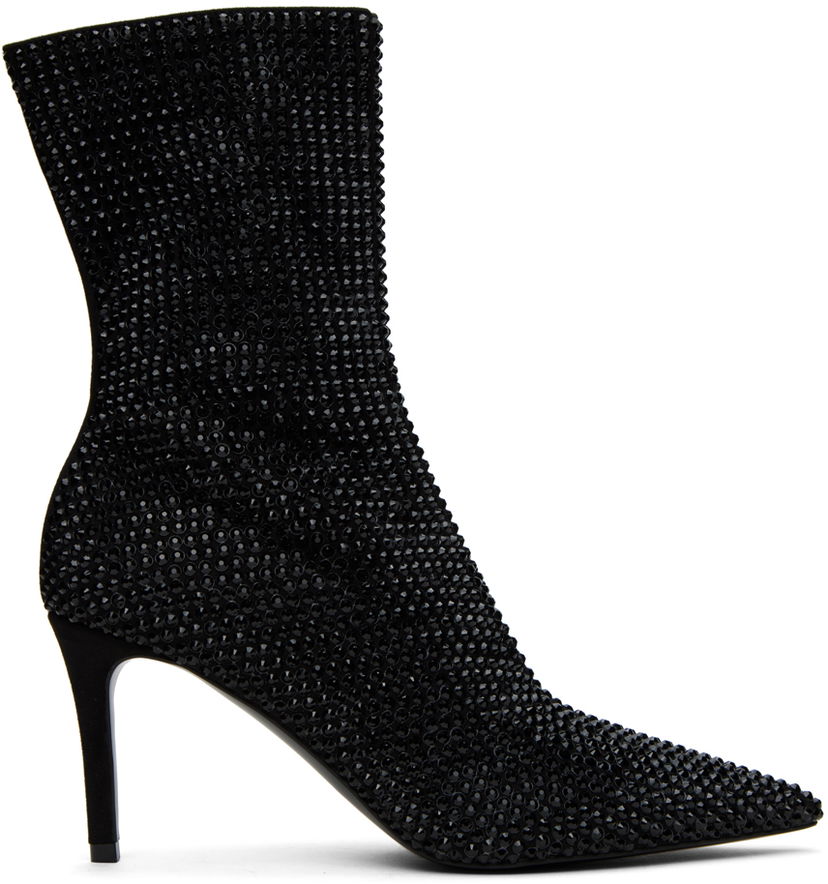Njega cipela Stella McCartney Stella McCartney Iconic Crystal-Embellished Pointed-Toe Boots Crna | 810276E00059