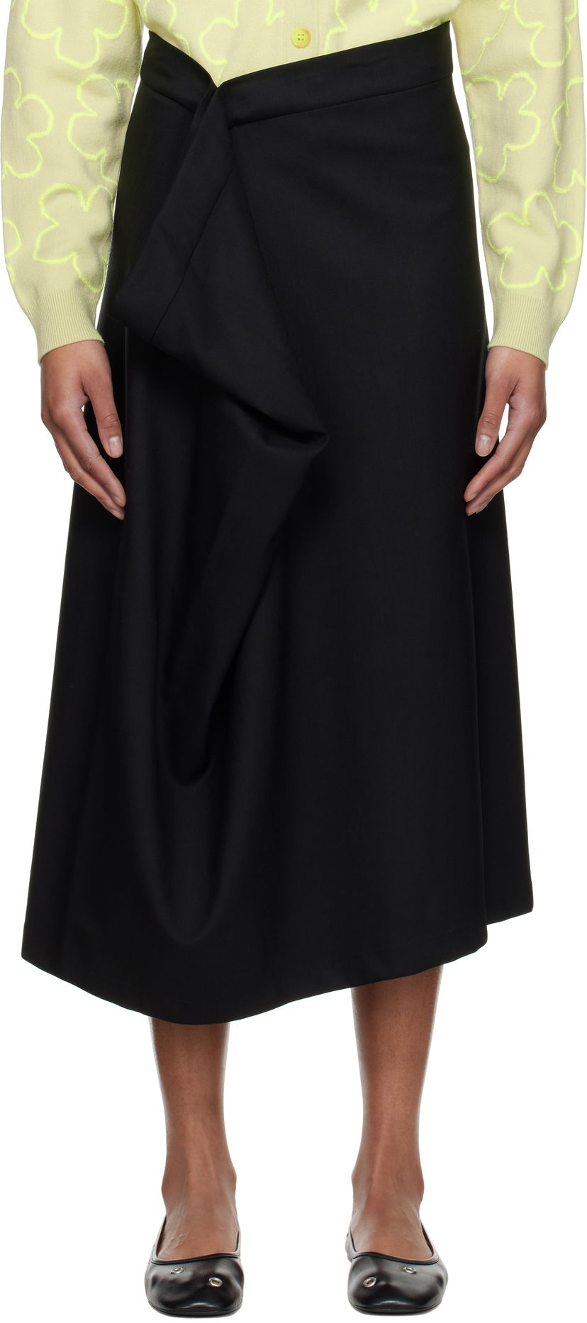 Suknja KENZO Kenzo Paris Virgin Wool Draped Midi Skirt Crna | FF52JU3149RA