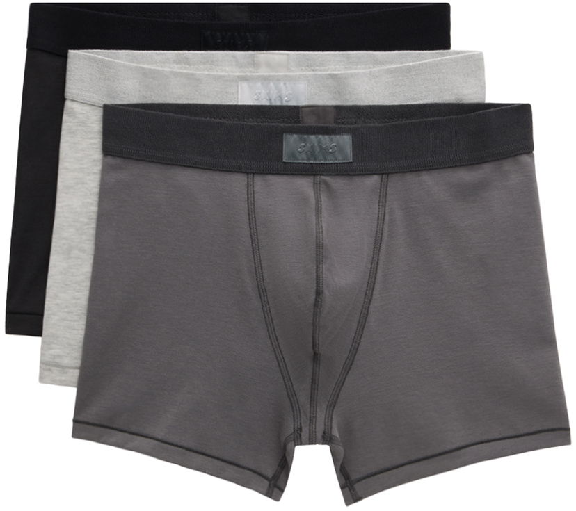 Bokserice SKIMS Three-Pack Cotton Boxer Briefs Siva | BO-BBR-5634M
