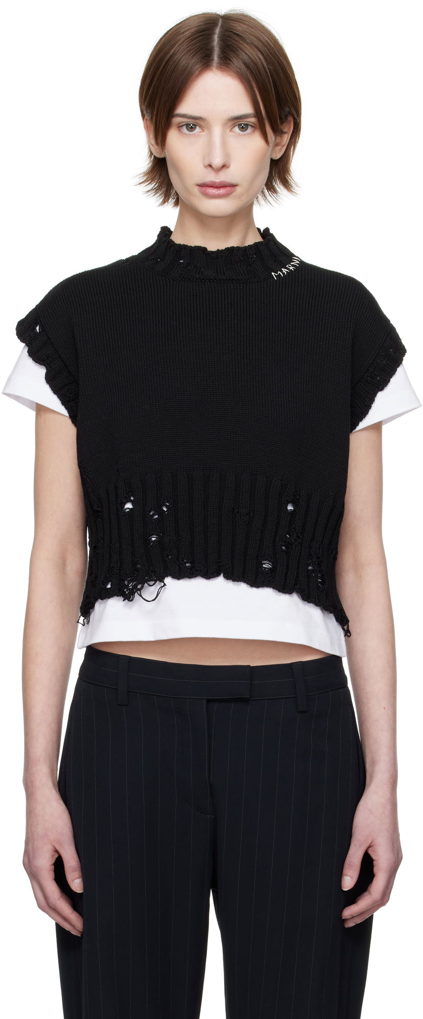 Džemper Marni Marni Distressed Sleeveless Sweater Crna | GCMD0578E0 UFC652
