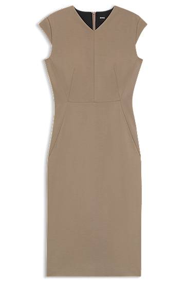 Haljina BOSS Cap-Sleeve Stretch Dress Bež | 50541987