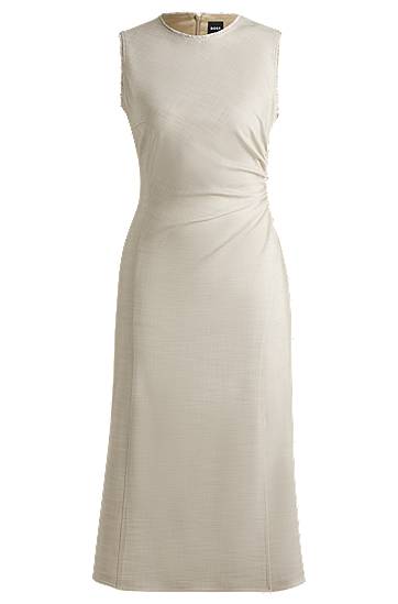 Haljina BOSS Sleeveless Frayed and Gathered Midi Dress Bež | 50537879