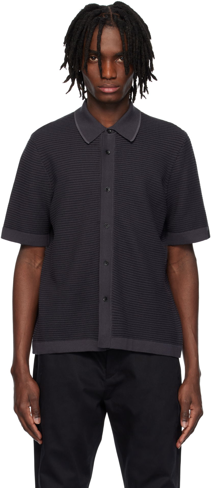 Polo majica rag & bone Rag & Bone Harvey Striped Jacquard Knit Polo Crna | MBS25S025BC25