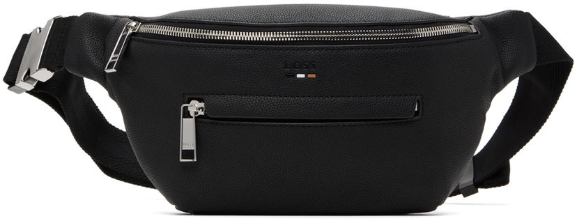 Ruksaci i torbe BOSS Black Grained Faux-Leather Pouch Crna | 50523434