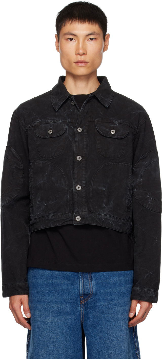 Jakna Off-White Garment-Dyed Cropped Denim Jacket Crna | OMEV013F23FAB0011000