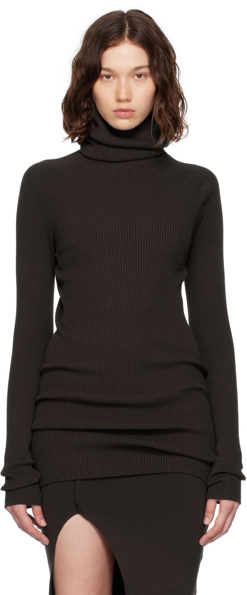 Džemper Rick Owens Rick Owens Ribbed Knit Turtleneck Top Smeđa | RP02E4614 RIBVI