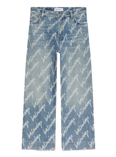 Jeans Balenciaga All Over Logo Cropped Denim Trousers Plava | 600235TJW904200