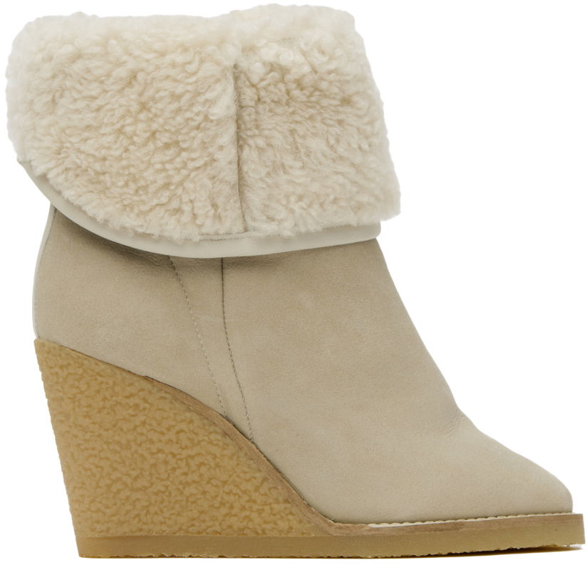 Odjeća ISABEL MARANT Isabel Marant Totam Suede Wedge Boots with Shearling Cuff Bež | 22HBO0901-22H014S