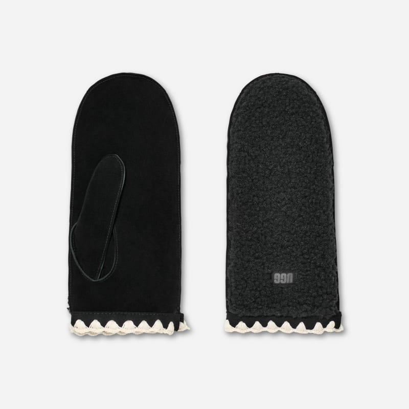 Rukavice UGG Fluff Shell Trim Mittens L/XL Crna | 101031-BLK, 1