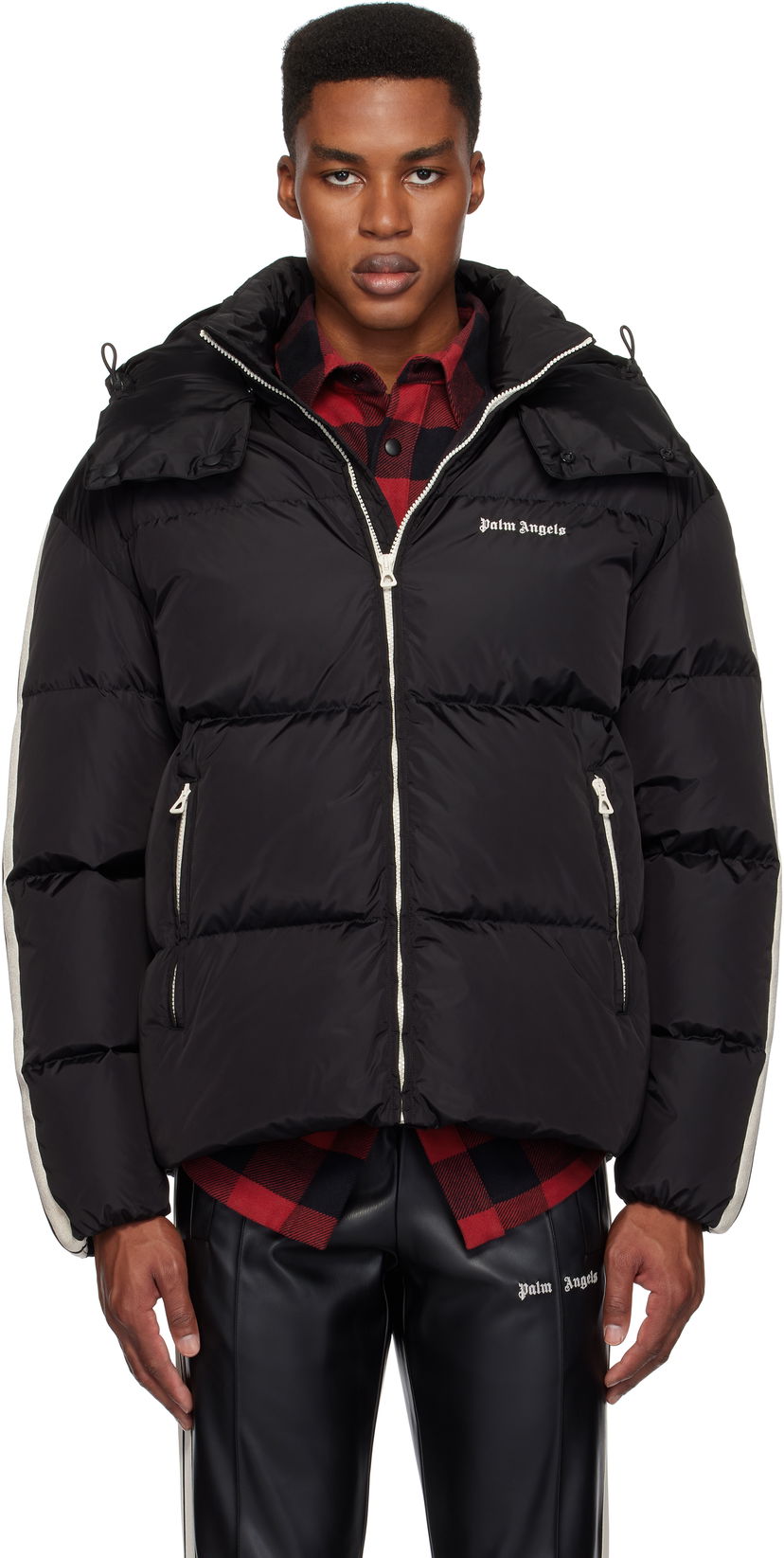 Pernata jakna Palm Angels Hooded Track Down Jacket Crna | PMED028C99FAB0011003