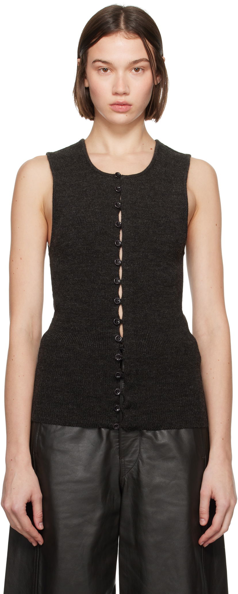Majica bez rukava LEMAIRE Fitted Button Cardigan Smeđa | TO1270 LK1028