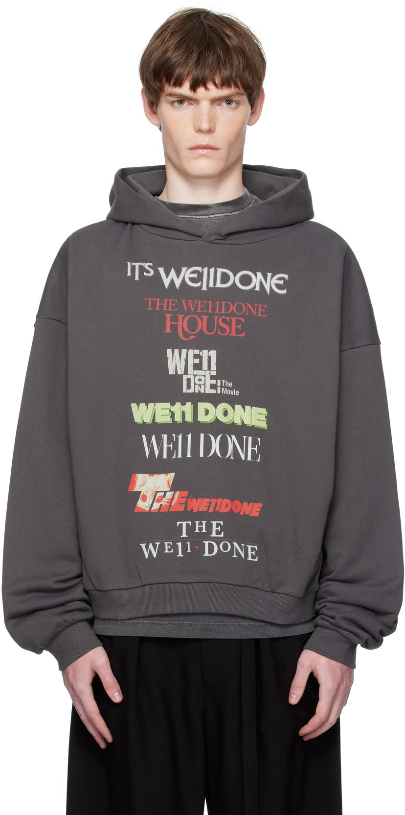 Dukserice We11done We11done Multi Logo Print Hoodie Siva | WD-TH2-25-832-U-GY