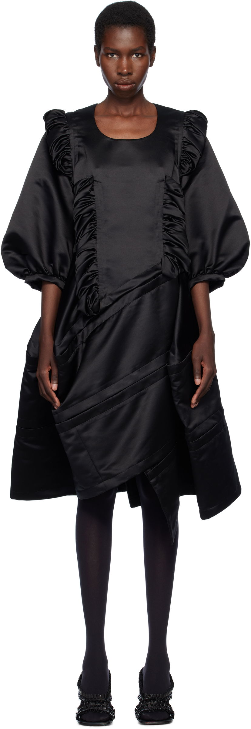 Haljina Comme des Garçons Comme des Garçons Satin Midi Dress Crna | RO-O006-S25