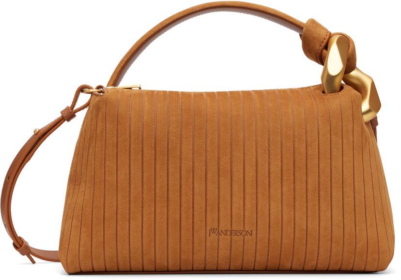 Torba za rame JW Anderson The JWA Corner Pleated Suede Shoulder Bag with Sculptural Chain Handle Smeđa | HB0755-LA0375