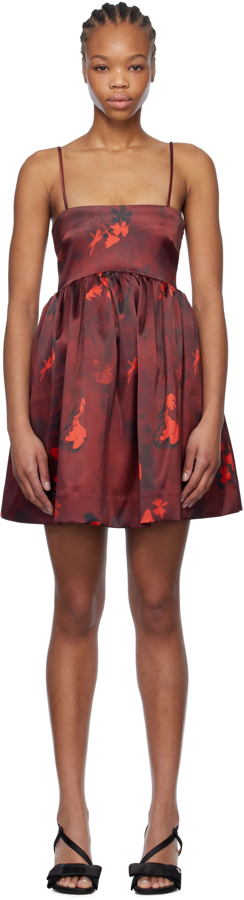 Haljina GANNI GANNI Floral Print Satin Strap Mini Dress Crvena | W0000