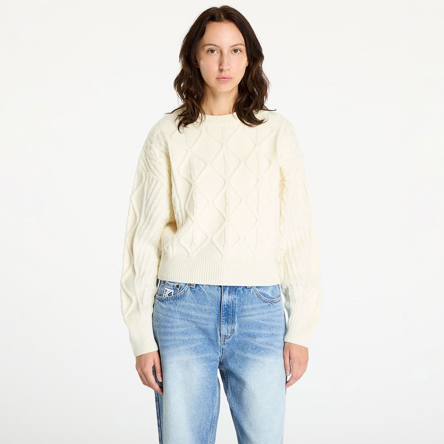 Džemper Wrangler Cable Knit Sweater Worn White Bijela | 112356472, 0