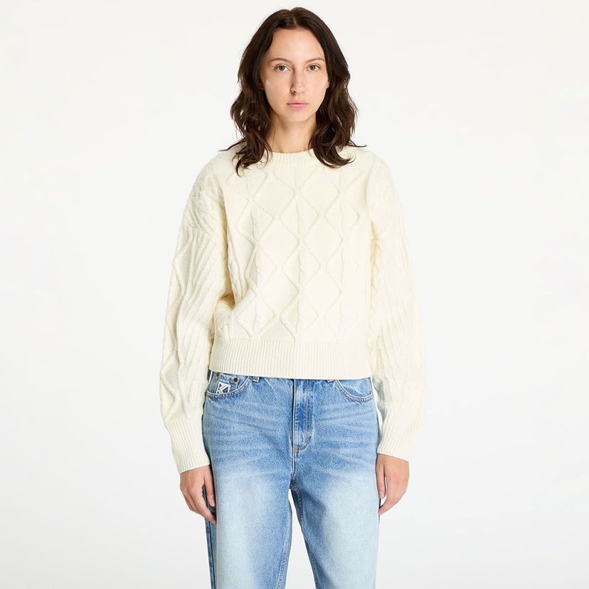 Džemper Wrangler Cable Knit Sweater Worn White Bijela | 112356472