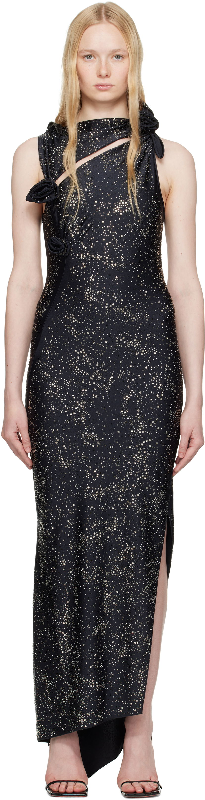 Haljina Coperni Coperni Crystal-Embellished Asymmetric Flower Maxi Dress Crna | COPR44CRF5001