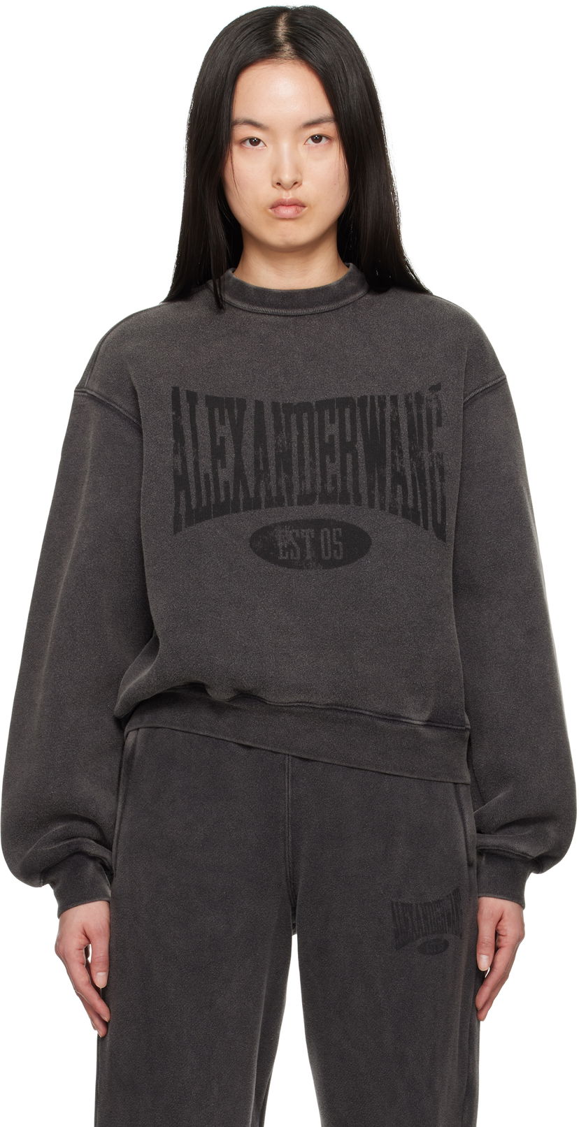 Džemper Alexander Wang Alexander Wang Distressed Logo Sweatshirt Siva | 4CC2251539